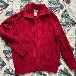 L.L. Bean Women’s Red Ribbed Button-Up Cardigan